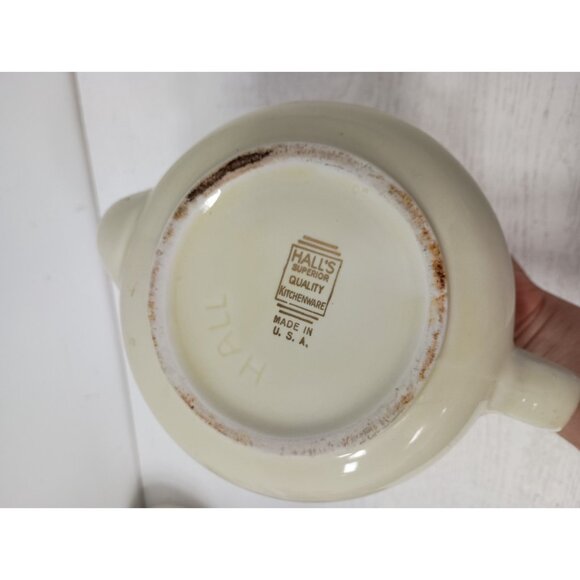 Vintage Hall Pottery Poppy Tea Pot With Silver Trim Mid Century Modern Retro - Picture 8 of 9